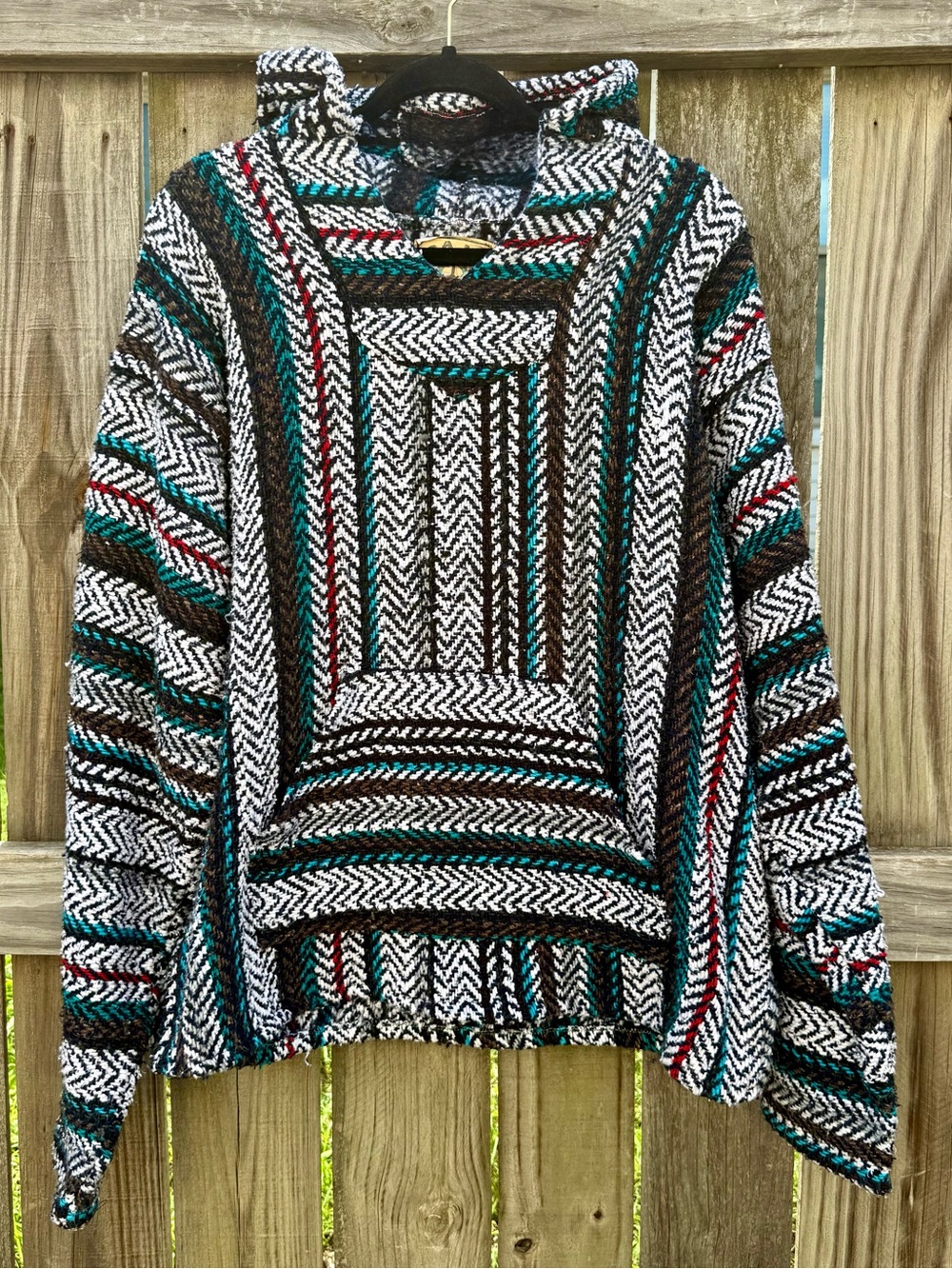 Y2K Baja Joe Mexico Made Blanket Rag Pullover Hoodie in Earth Tone Colors Sz Md